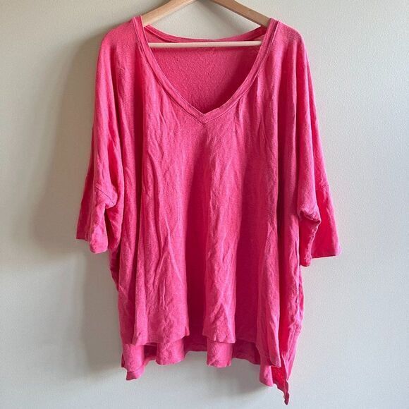 Eileen Fisher Pink V Neck High Low Organic Cotton - Picture 1 of 5